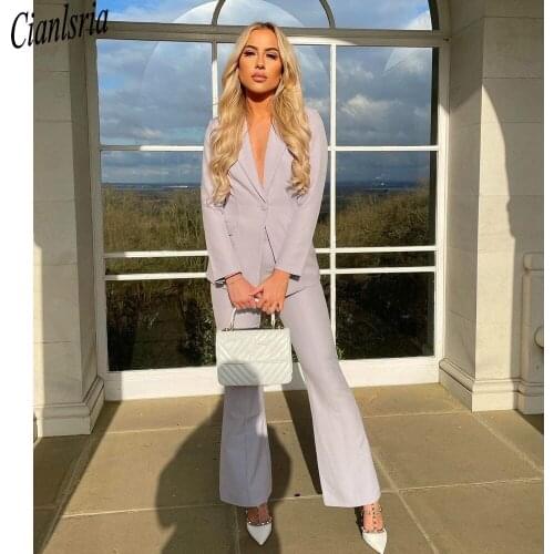 Summer Light Purple Mother of the Bride Suits Slim Fit V Neck Office Lady Wide Pants Suit Prom Party Wedding (Jacket+Pants)