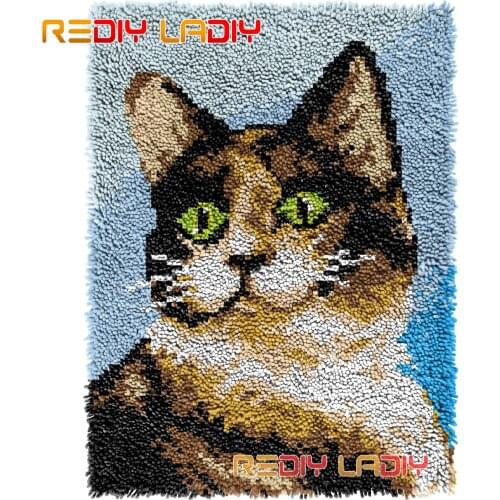 Latch Hook Rug Lovely Kitten Crocheted Wall Tapestry Kits DIY Carpet Rug Chunky Yarn Needlework Knitted Floor Mat Hobby & Crafts