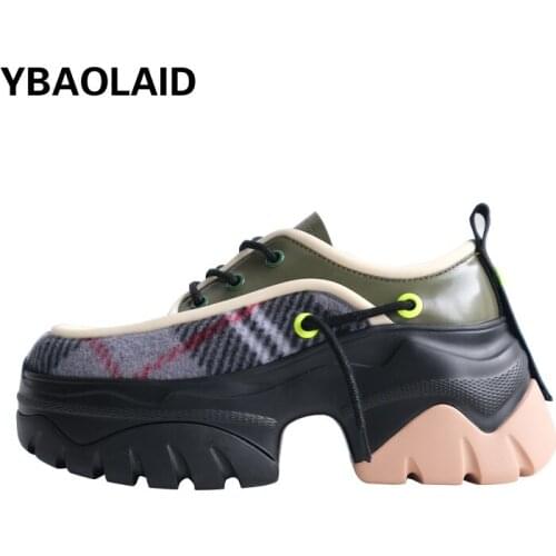 Cowhide Color-blocking Platform Low-top Casual Shoes for Fall 2021 New Fashion Round-toe Waterproof Platform Cross-lace Sneakers