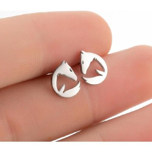 Cute Stainless Steel Horse Earrings Minimalist Long Tail Horse Head Stud Bijoux Pendientes Tiny Ear Accessory Orecchini Aros