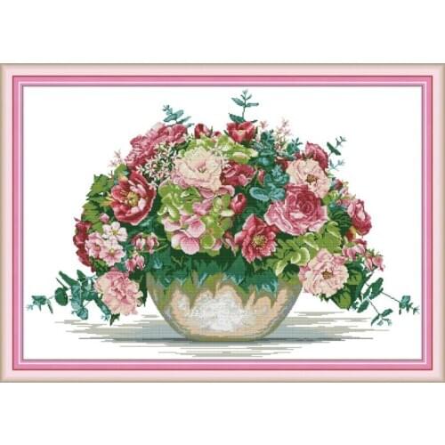 Joy Sunday Flower patterns Cross Stitch Kits 14CT DMC counted printed canvas stitches embroidery DIY handmade Cross Stitch Kits