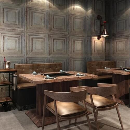 Beibehang retro industrial wind siding wood grain wallpaper gray living room bedroom restaurant clothing store plaid wallpaper