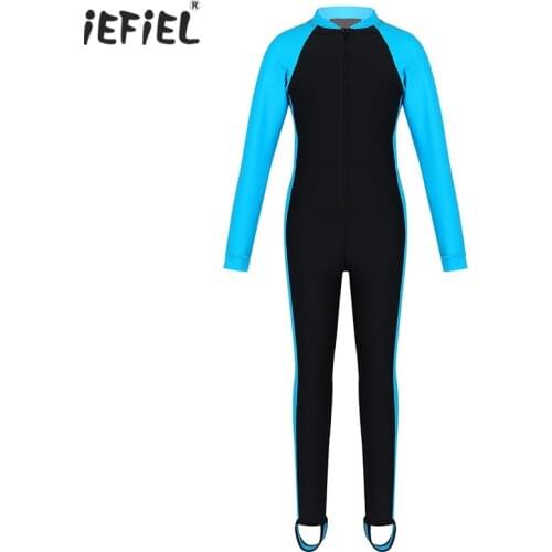 Unisex Kids Boys Girls One-piece Swimsuit Bathing Suit Long Sleeves Zipper Up Rash Guard Sunsuit Swimwear Wetsuit Quick Drying