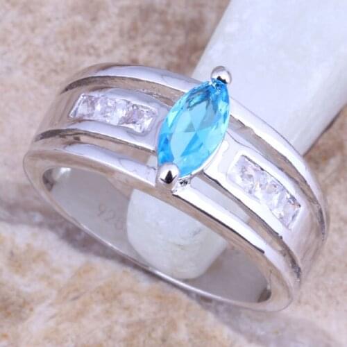 Luxurious Fake Three-piece Blue Cubic Zirconia White CZ Silver Plated Ring Size 6 / 7 / 8 / 9 R1582