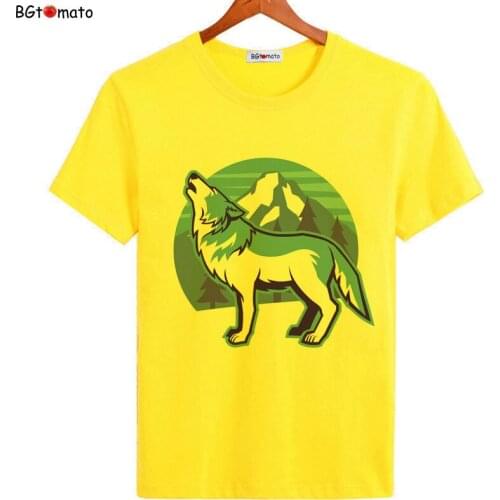 BGtomato Snow Mountain Wolf printing shirts mens new style hot sale cool summer shirts Original brand soft casual tops
