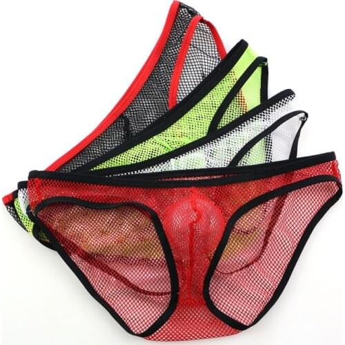 Sexy Men U Convex Pouch Mesh Low Rise G-Strings Sexy Thongs Underwear Micro G-strings Penis Pouch Gay Wear Plus Size F6