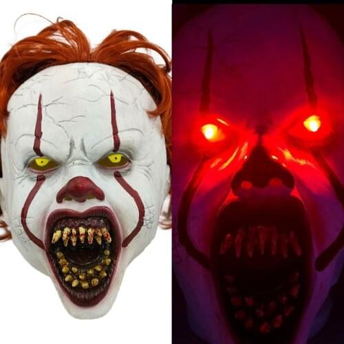 Stephen Kings It 2 Pennywise Mask LED Wig Headgear Horror Halloween Joker Pennywise Mask