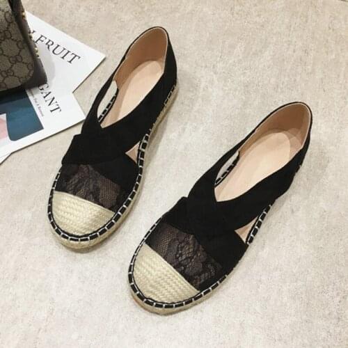 New Round head Fisherman Shoes Fashion Flat Shoes Lace Mesh Embroidery Rattan Straw Womens Shoes Canvas Casual Shoes