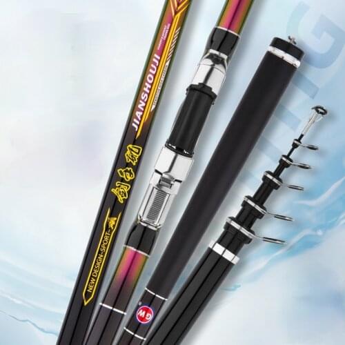 Carbon Fiber Rock Fishing Rod Vara De Pesca Super Hard Short Section Telescopic Fishing Canne with Reel 3.6M 4.5M 5.4M 6.3M