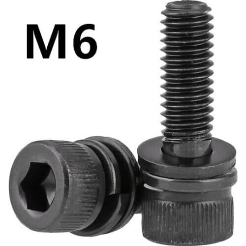 100PCS M6x12/14/16/18/20/25/40mm Black 304 Stainless steel hex socket cap screw bolt with washer three combination sems screws