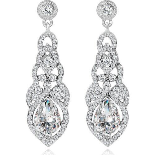 Crystal Wedding Drop Earrings for Women Silver Color Korean Bridal Dangle Long Earring 2019 Fashion Jewelry