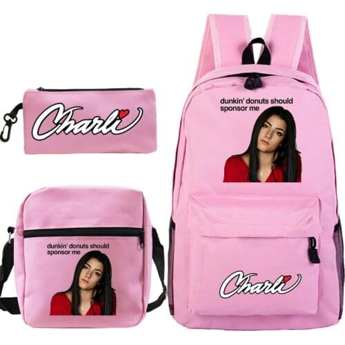 High Quality Charli Damelio Backpacks Women Trendy Rucksack Kids Bookbag 3 PCS/set Backpack Mochila Laptop Backpack School Bags