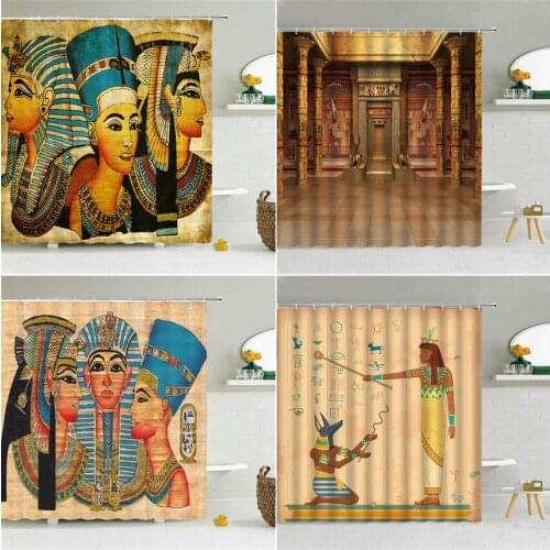 Retro Ancient Egypt Ethnic Style Shower Curtain Egyptian Pharaoh Exotic Customs Bathroom Decor Waterproof Fabric Hooks Curtains