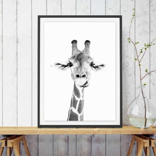 Giraffe Safari Wall Art Canvas Poster Print Zoo Decor Fun Animal Black and White Photography Painting Picture Nursery Decoration