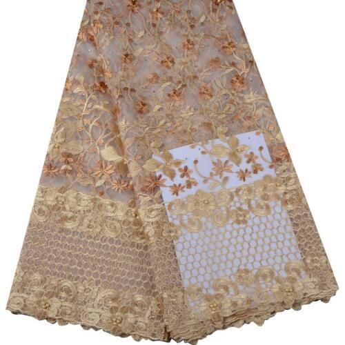 Gold Color French Net Lace Fabric 2018 Latest African Guipure Lace Fabric With Stones Mesh Tulle Lace Fabric For Garment F954