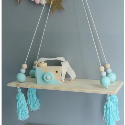 1PC Wooden Hanging Wall Shelf Wood Rope Swing Shelves Sundries Holder Organizer Photo Props Home Kids Playroom Decoration MA 003