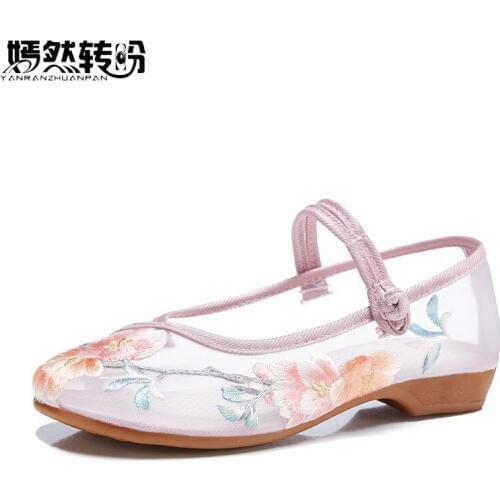 2020 Summer Women Sandals Pointed Toe Air Mesh Woman Flat Shoes Floral Embroidery Casual Ballerina Shoes Zapatos Mujer