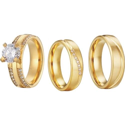 2021 High Quality 3pcs Promise Engagement Wedding Rings set for Couples Men and Women Lovers Alliance Marriage Anniversary Gift