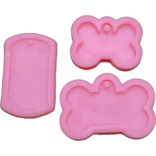 3Pcs Dog Tags Pendant Resin Casting Mold Kit Silicone Military Bone Shape Tag Pendant Keychain Mold Jewelry Making Tools