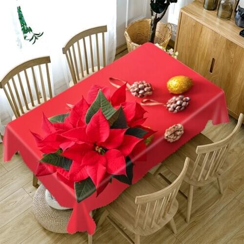 3d Christmas Snowflake Tablecloth Festive Safflower and Candle Pattern Rectangular/Round Table Cloth for Wedding Picnic Party