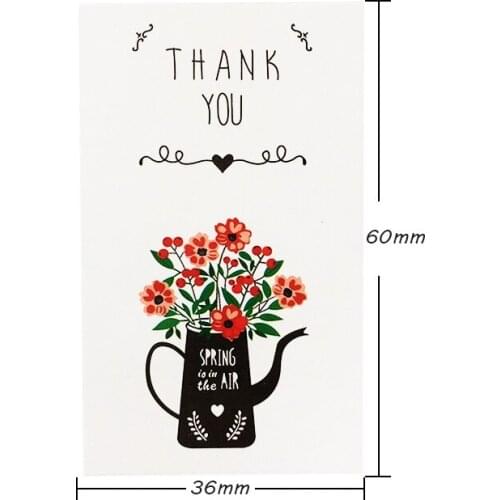 600 Pcs/lot White Vintage Flower Kettle "Thank You" kraft paper seal sticker for baking DIY Package Decoration label stickers