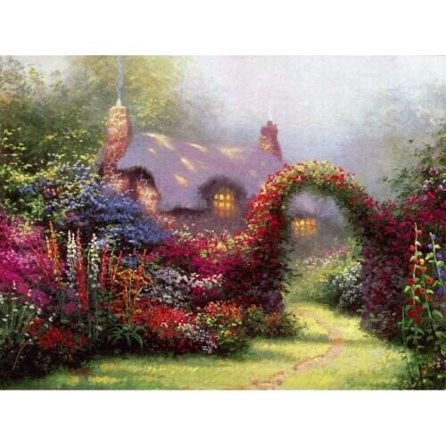 Needlework Diy Diamond Painting round Drill Full Rhinestone Sticker Cross Stitch Wedding Flower Wall Beautiful Garden 40x30cm