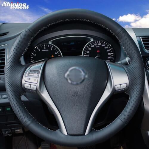 Shining wheat Hand-stitched Black Leather Steering Wheel Cover for Nissan 2013 Teana 2014 X-Trail QASHQAI Sentra