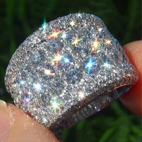 Shining Womens White Zircon Full Crystal Rings For Women Engagement Ring Wedding Band Jewelry Size 5-12