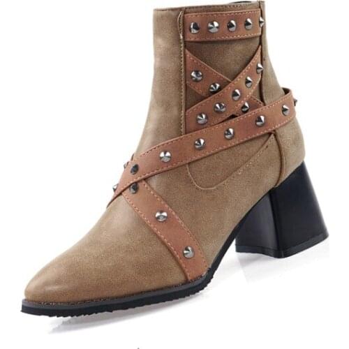 Big Size - boots women shoes ankle boots for women ladies boots shoes woman winter Metal trim side zipper
