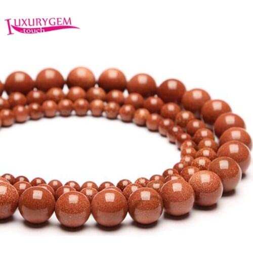 High Quality Gold Color Sandstone Stone Smooth Round Loose Spacer Beads 4/6/8/10/12/14mm DIY Gem Jewelry Accessories 38cm sk108