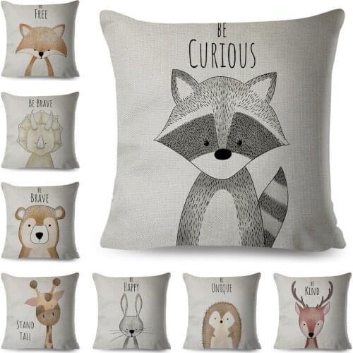 Nordic Style Zebra Hippo Giraffe Pillow Case Decor Cute Animal Cushion Cover for Sofa Lion Polyester Pillowcase Throw Pillows