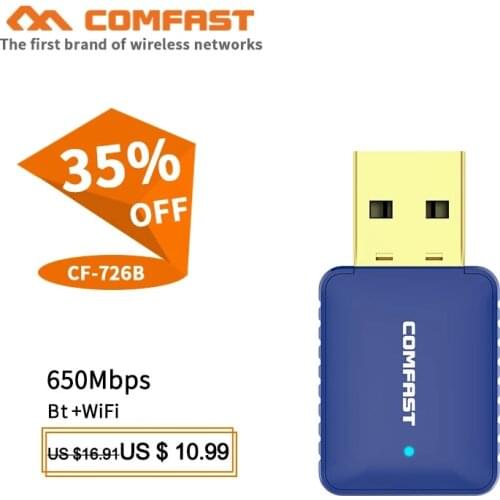 Comfast CF-726B 650Mbps Mini USB Wireless Wifi Adapter 5.8Ghz ac Network LAN Card PC Bluetooth 4.2 wifi Receive Transmit dongle
