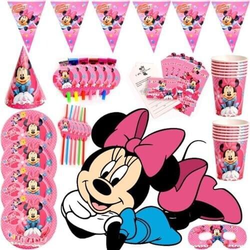 Disney Pink Minnie Mouse Girls Kids Party Decorations Paper Cups Napkins Plates Baby Shower Birthday Minions Party Supplies