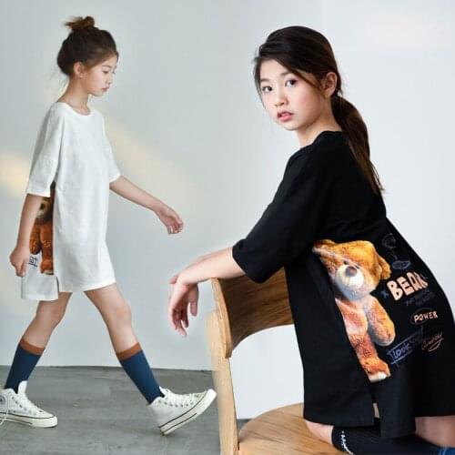 Teen Girls Oversize Long T-shirts Japanese style Cartoon Bear Print Short Sleeve Tops 2021 New 10 12 years