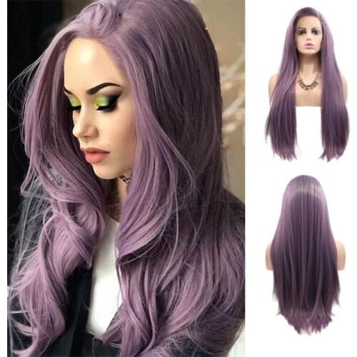 Long Lilac Purple Synthetic Lace Front Wigs for Women Dark Reddish Purple Wave Synthetic Wig Heat Resistant Replacement Lace Wig