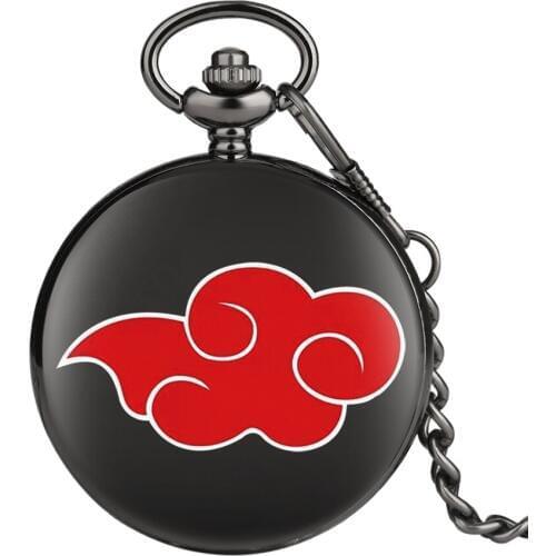 Harajuku Men Japan Anime Naruto Akatsuki Red Cloud Quartz Pocket Watch Chain Fashion Clock Pocket Watch Kakashi Itachi Cosplay