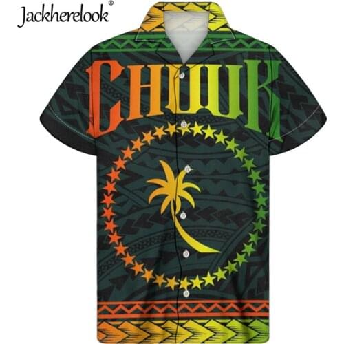 Jackherelook Chuuk Polynesian Samoa Tattoo Print Gradient Men Beach Shirts Casual Short Sleeve Tops Clothes Chemise Plus Size