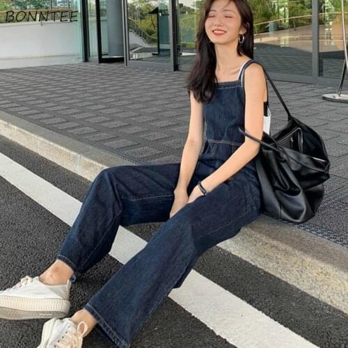 Jumpsuits Women 2021 Spring Denim Wide Leg Full Length Pockets Simple Classic Trendy Korean Womens Loose Casual Fashion Femme