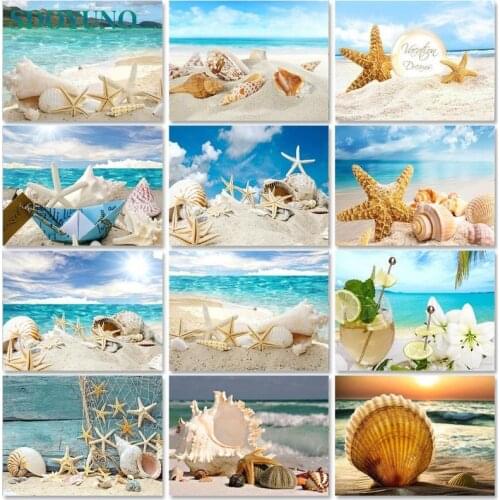 SDOYUNO Oil Painting By Numbers For Adults Frameless Seascape 60x75cm DIY Paint By Numbers On Canvas Sandy Beach Home Decor