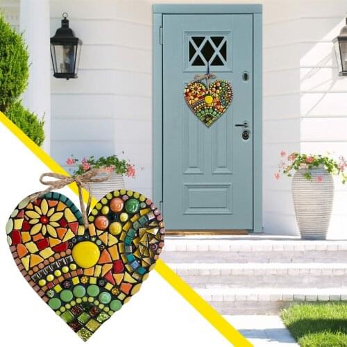 Colorful Mosaic Heart Hanging Ornament Romantic Retro Resin Crafts for Home Garden Courtyard Decoration TS2