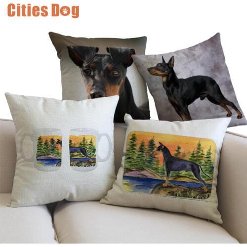 Linen Pillow Cushioncover Animal dog Manchester Terrier Decorative Pillowscase Cushions sofa cojines coussin Office car almofada