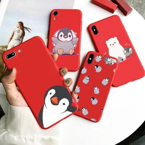 Penguin Polar Bear cute fashion Phone Case Candy Color for iPhone 6 7 8 11 12 s mini pro X XS XR MAX Plus Anti-fall funda