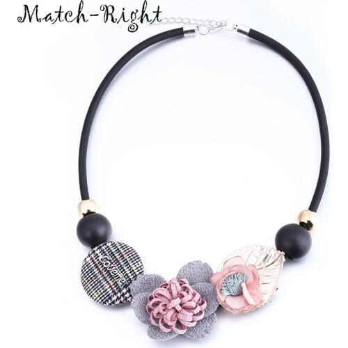 Match-Right Trendy Women Rope Chain Necklaces & Pendants Faric Flower Statement Necklace Love Me for Women Jewelry SP241