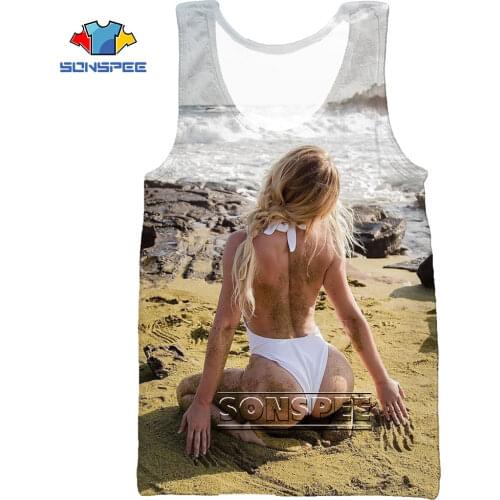 SONSPEE 3D Print Model Sexy Bikini Back Buttocks Summer Beach Sea Mens Tank Top Casual Bodybuilding Gym Muscle Sleeveless Vest