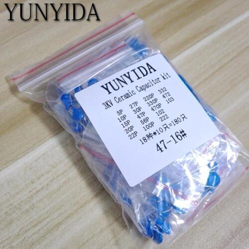 DIY KIT 180pcs=18value*10pcs 3KV Ceramic capacitor KIT 3KV 5P 10P 22P 30P 47P 56P 100P 150P 220P 330P 470P 102 222 332 472 103