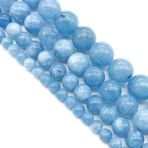 Natural 4/6/8/10/12mm Blue Aquamarin Agat Stone Round Bead Energy Stone Healing Power for Jewelry Necklace Bracelet Making