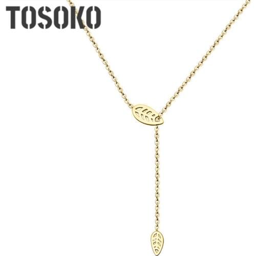 TOSOKO Stainless Steel Jewelry Leaf Slide Pendant Necklace With Adjustable Tassel Collar Chain BSP304
