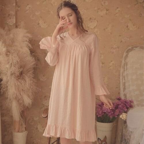 Lounge Dress Women Night Dress Cotton Sleeping Vintage Sleep Dress Modal Sleepwear Cotton Sleepshirt Honeymoon Retro Nightgown
