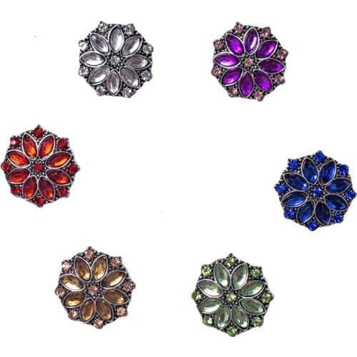 Retro Alloy 18mm Round Flower Snap Button Diamante Crystal Rhinestone Charm Childrens Clothing Button Drop Shipping MDB18-195