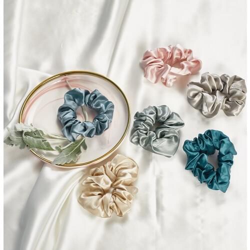 100% Pure Silk Hair Scrunchies Width 5cm Hair Band Girls Ponytail Holder Soft Elastic Rubber Hair ties Basic Luxurious Colors